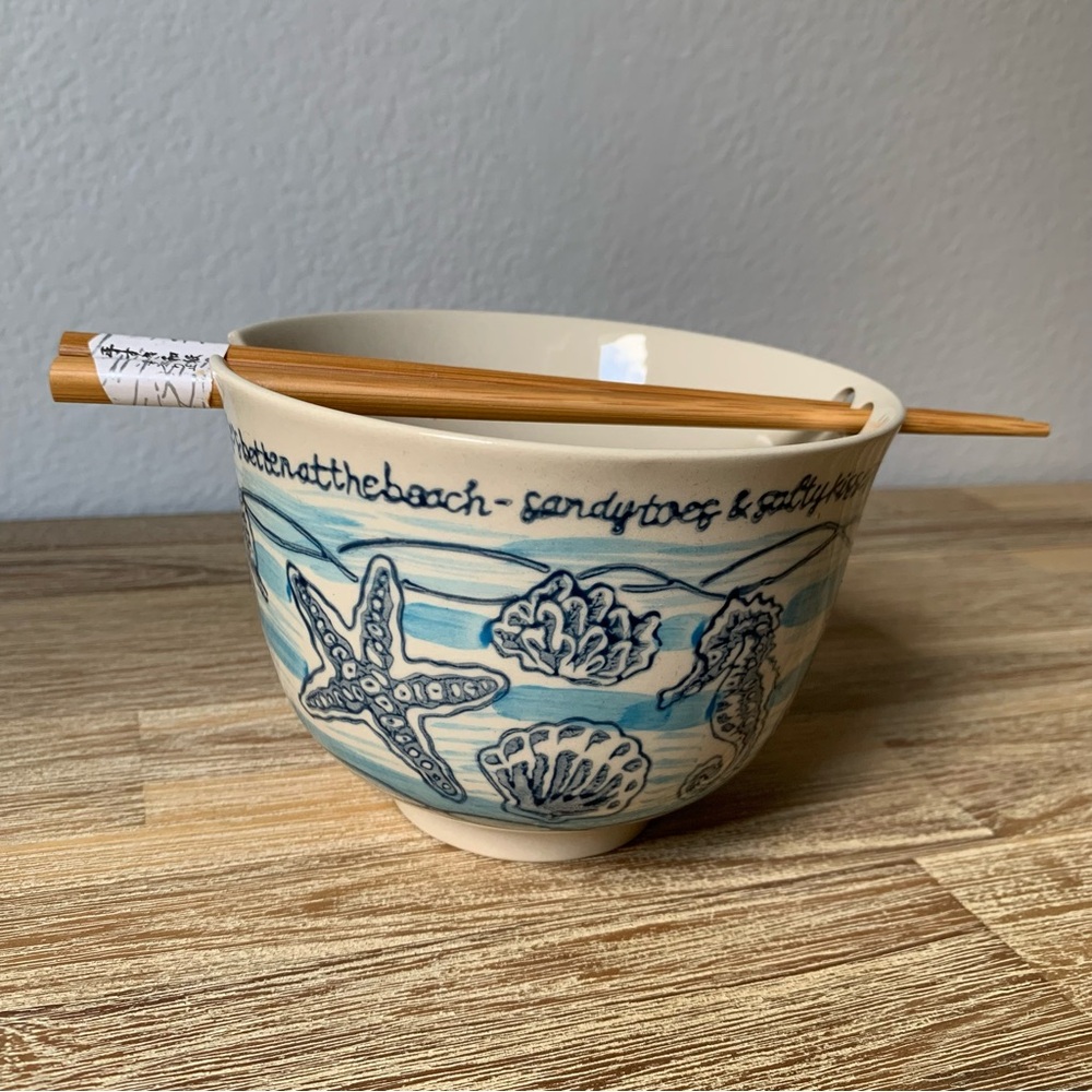 NWT Aloha Style Ceramic Rice Bowl with Chopsticks